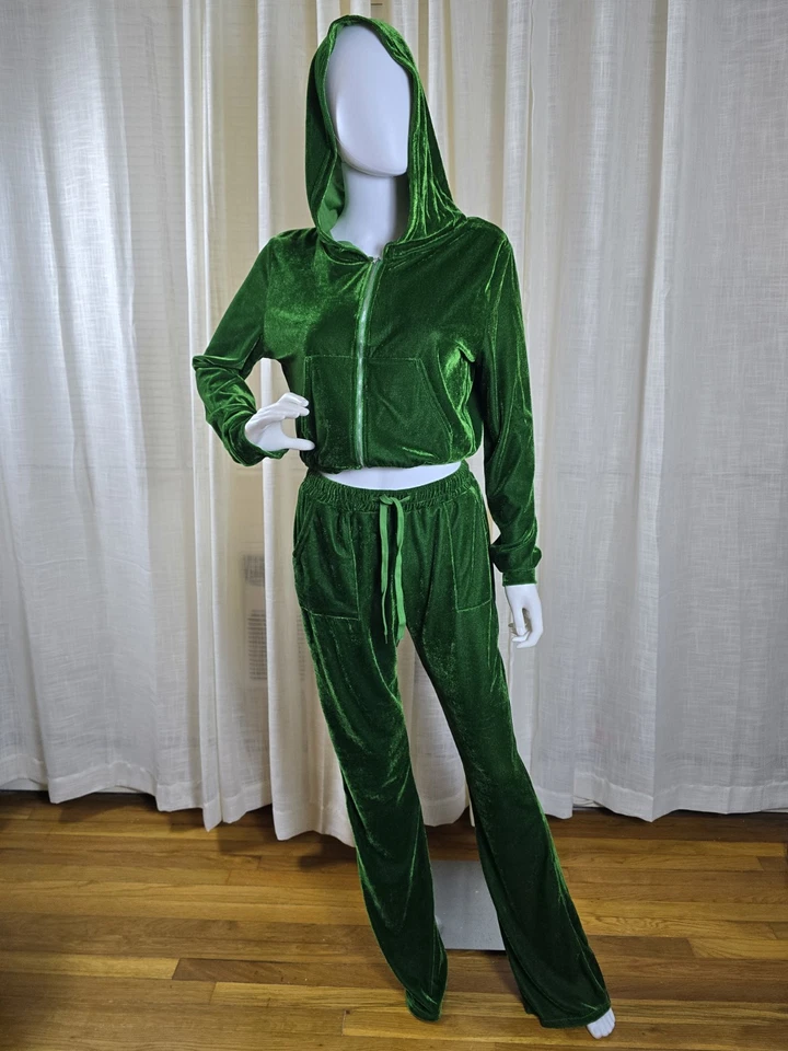 Conjunto de sudadera de terciopelo para mujer talla XL (14-16) verde Foto 3 de 4