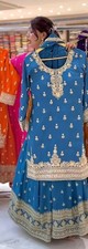 Attractive Heavy Chinnon Silk Blue Top Palazzo And Dupatta For Party Wear