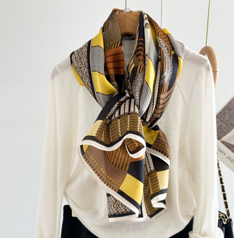 100% Mulberry Silk Scarf 180x65cm Women Circle Print Wrap Neckerchief