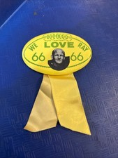 1966 NFL FOOTBALL~3” WE LOVE RAY (NITSCHKE)(HOF) GREEN PACKERS  PIN/RIBBONS