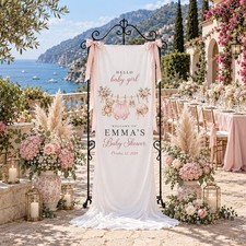 Floral Teddy Bear Baby Shower Banner, Personalized Welcome Sign Decoration