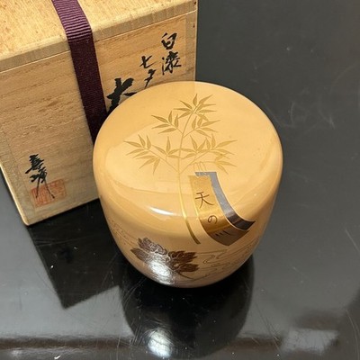 Tea Ceremony Natsume Large Lacquer Tea Caddy Tanabata Makie White Urushi w/BOX