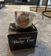 Silverplated Baby Cup with Lid, Teddy Bear Design, Boxed