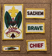 Camp Ingawanis Emblem, segment, and honor camper segments, 1950s