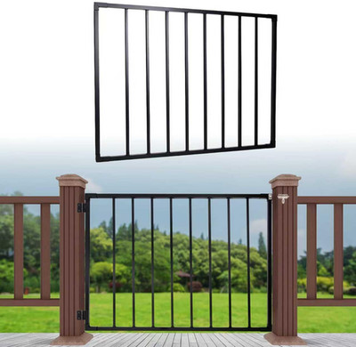Deck Fence Gate, 38'' H X 48'' W, Rust-Resistant Black Powder-Coated Metal Gate fo