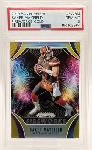 Baker Mayfield [Gold Prizm] #FW-BM card from 2019 Panini Prizm Fireworks