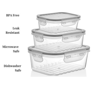 BPA-freier Kunststoff, 4-teiliges Lebensmittelbehälter-Set - (1,4 l + 0,8 l + 0,4 l)