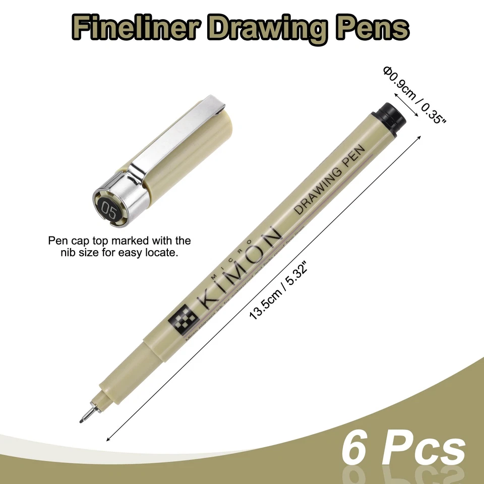 Bolígrafos Fineliner, bolígrafo de dibujo de puntos finos de 0,5 mm para dibujar, paquete de 6 Foto 2 de 4