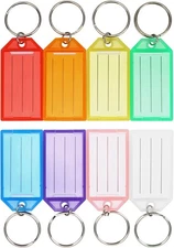 16-Pack Plastic Key Tags with Rings & Label Window, 8 Colors