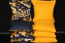 8 CORNHOLE BEANBAGS made w MICHIGAN WOLVERINES Fabric ACA Reg Bags, Handmade 