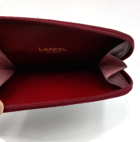 LANCEL Paris Vintage Logo Leather Coin & Card Case Wallet Burgundy France NEW - Picture 3 of 6