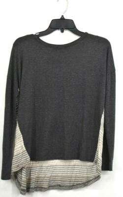 John Eshaya Women Gray Striped Long Sleeve Hi Low Hem Scoop Neck Stretch Shirt S