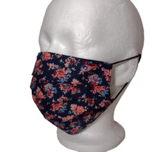 Navy Coral Pink Floral Cotton Fabric Mask Reversible Nose  Mouth Shield Adult