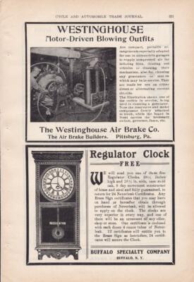 1906 Westinghouse Air Compressor Ad / Buffalo Specialty Co Regulator Clock