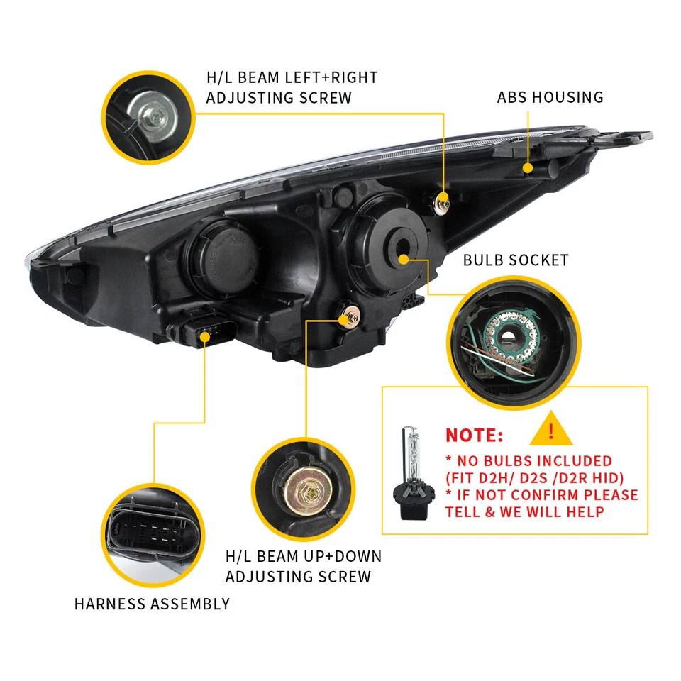 LED Projector Headlights For 2015-2018 Ford Focus Sequential Demon eyes A Pair - image 3 of 4