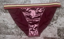 NWT VICTORIA'S SECRET L MAROON CRUSHED VELVET STRIPE BAND RARE BIKINI PANTIES