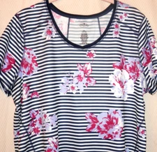 St. John's Bay Active Quick-Dri Short Sleeve Tee Sz XXL Navy/White Stripe/Floral