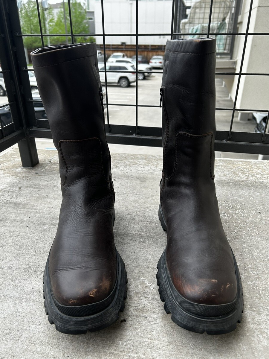 PRADA Brown Leather Cold Weather Shearling Lined Biker Combat