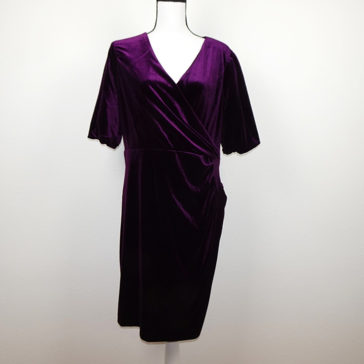 dkny purple velvet dress DKNY Velvet Cocktail Dress Women’s Size 14 Purple Surplice Rouched