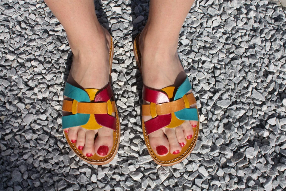 Sandales Femme - CUIR CONFORT Artisanale & Naturelle - Du 35 au 42 - Multicolore - Photo 1/2