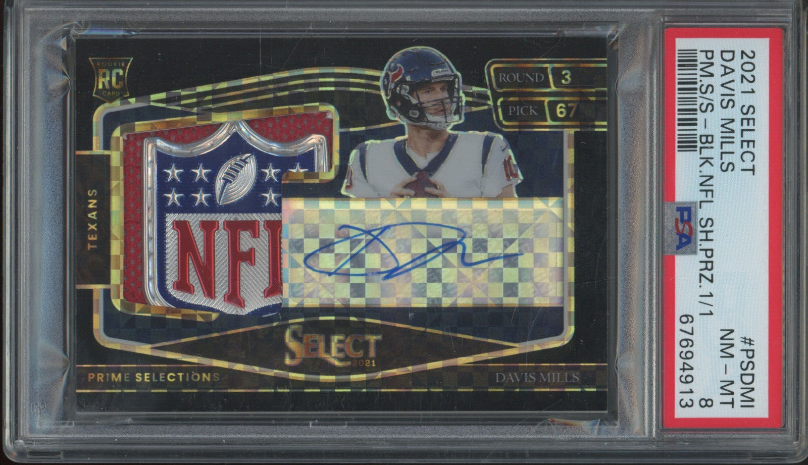 Davis Mills Panini Select Prime Selections Signatures #PSDMI Black NFL Shield Prizm 1/1