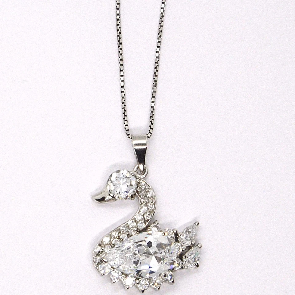 COLLANA ARGENTO 925, CATENA VENETA, PENDENTE CIONDOLO CIGNO, ZIRCONIA GOCCIA - Immagine 3 di 4