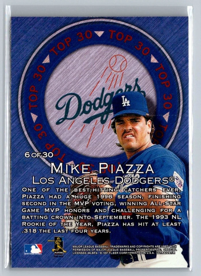 1997 Fleer Ultra - Top 30 #6 Mike Piazza - Image 2 of 2