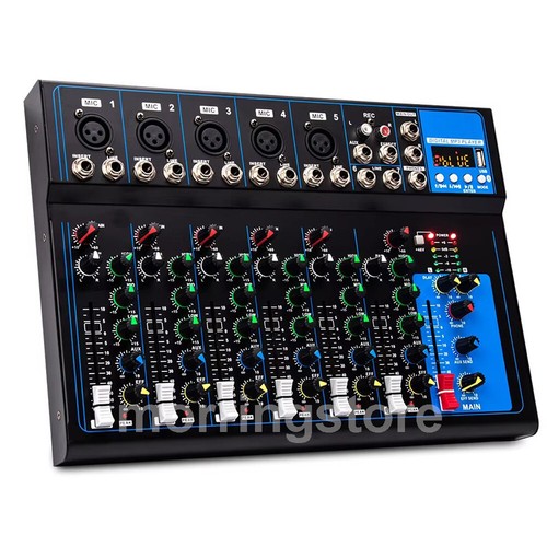 7 Channel Bluetooth Mixer DJ Live Studio Audio Mixer USB Console Amplifier AUX