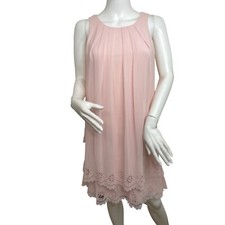 Jessica Simpson Dress 4 Pink Sleeveless Rounded Neckline A-Line Scalloped Hem...