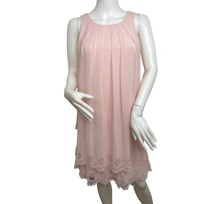 jessica simpson pink lace dress Jessica Simpson Dress 4 Pink Sleeveless Rounded Neckline A-Line Scalloped  Hem