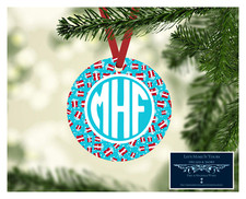 SET OF 4 MONOGRAM INITIALS METAL CHRISTMAS ORNAMENT PERSONALIZED PRESENTS - D12