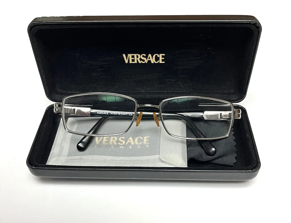 Versace Eyeglass Frames + Case. Model 1064. Silver and Black, Italy. 53-16 135 - Image 2 of 4