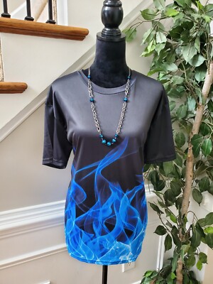 SHEIN Women's Black Blue Polyester Crew Neck Short Sleeve