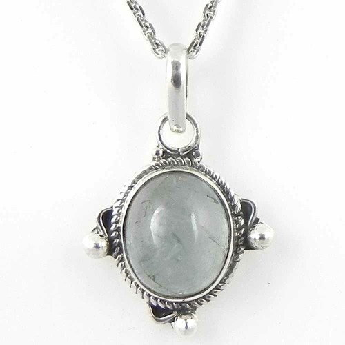 Collier En Argent Sterling 925 Avec Apatite Verte - 18 Pouces, Pierre Cabochon
