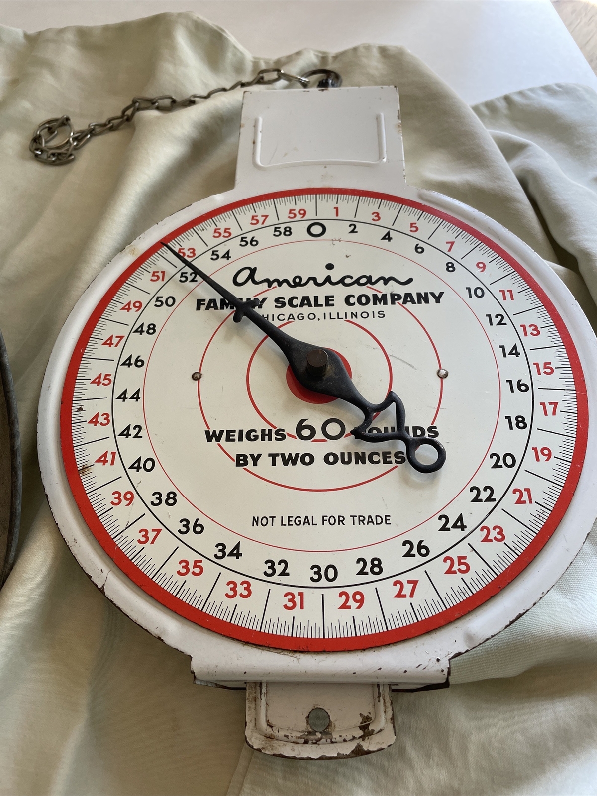 AMERICAN FAMILY SCALE CO Vintage Hanging White/Grey 60 Lb Scale WORKING ...