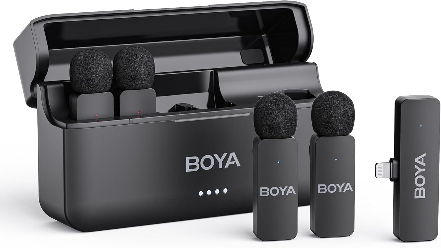BOYA BY-V4D Wireless Lavalier Microphone for iPhone iPad with Charging Black