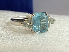 Sterling Silver Ring 4.52g Fine Jewelry Sz 8 Aquamarine Color Baguette Stone