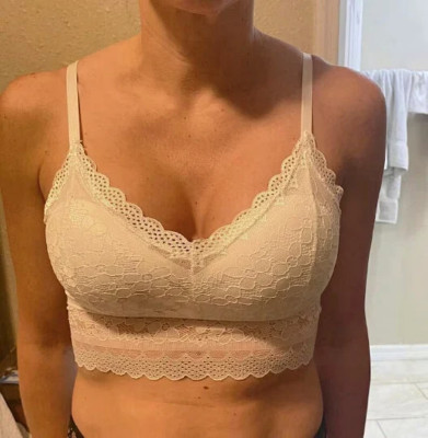 Lightly Padded Wireless Lace Cami T Shirt Bra Top Womens Lace Floral Bralette