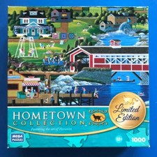 SUNDAY AT COVERED BRIDGE 1000 Pc Jigsaw Puzzle Complete 19" x 27" Mega Puzzles
