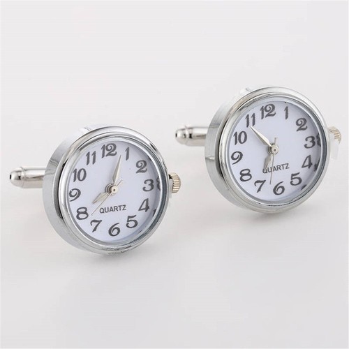 Real Round Clock With Machine Core Cufflinks Brass Cuff Link Mens Wedding Gift - Afbeelding 1 van 7