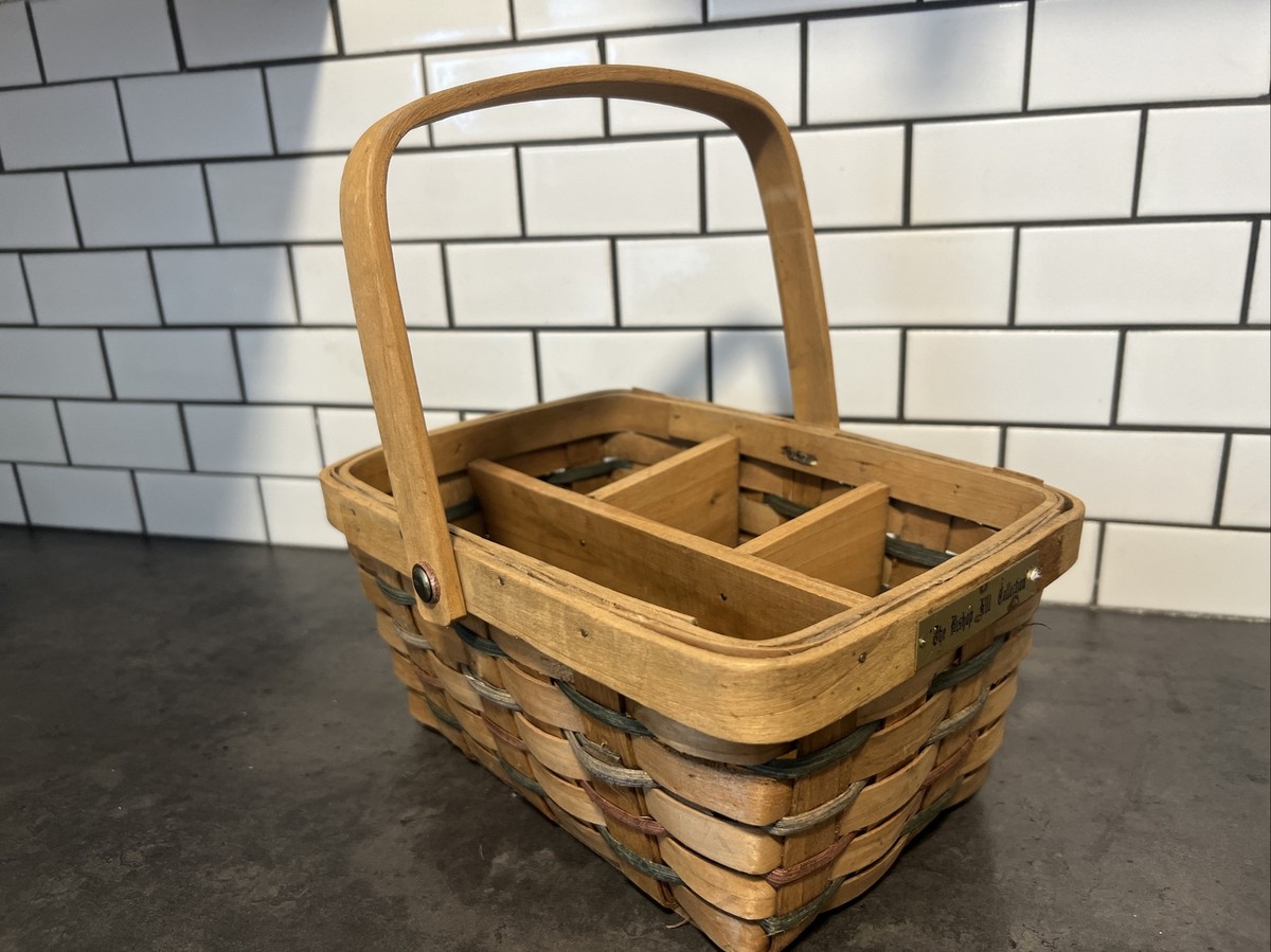 Longaberger BISHOP HILL COLLECTION Divided Utencil Basket Green