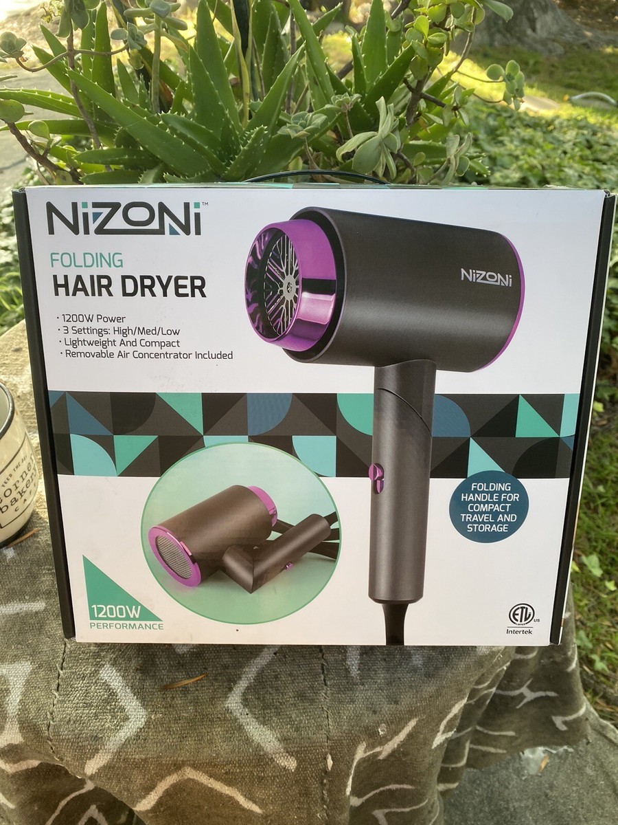 NIZONI COMPACT FOLDING HAIR DRYER 1200W 3 Settings W/Air