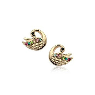 GORGEOUS 18K ROSE GOLD PLATED MULTI-COLOURED AUSTRIAN CRYSTAL SWAN STUD EARRINGS