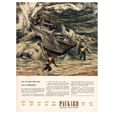1945 Packard: PT Boat That Was Half Submarine Vintage Print Ad