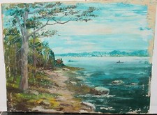 VIRGIL CHAMBON RÍO MONTAÑA PAISAJE LAGO PINTURA AL ÓLEO A BORDO 1971