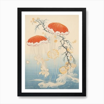 Upside Down Jellyfish Japanese Styl Framed Wall Art Poster Canvas Print Picture