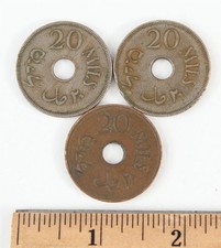 3 British Mandate Palestine 20 Mils Coins Hebrew & Arabic, 1927, 1942, Rare 1941