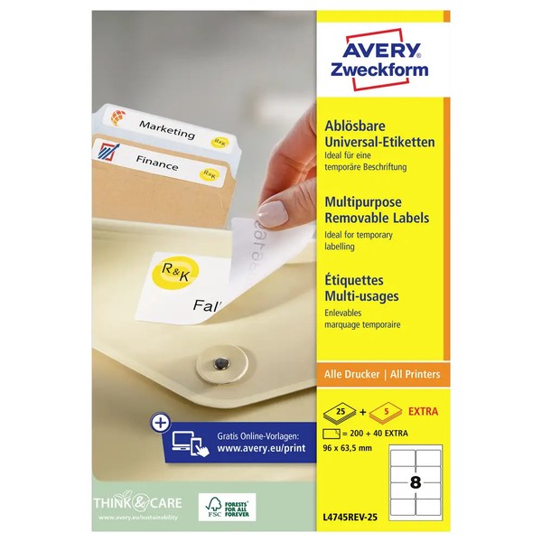 240Er Multipack Avery-Zweckform L4745REV-25 Universal-Etiketten 96 X 63.5 Mm-image