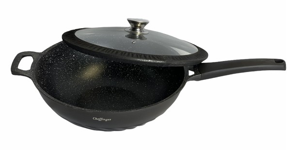 Wok Wokpfanne Pfanne Mit Glasdeckel Induktion Ø32Cm Cheffinger CF-DW32-image