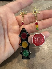 Vintage Lunch At The Ritz Earrings Stop Sign, And Traffic Light Mismatched